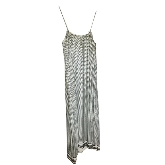 VINCE MAXI 100% SILK DRESS STAR PRINT BORDER CHARCOAL SPAGHETTI STRAP SZ S - Picture 6 of 9